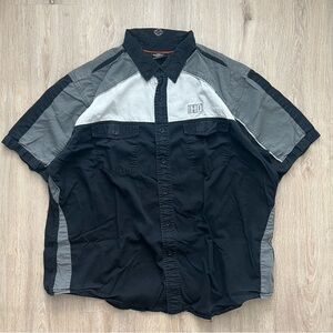 Harley Davidson Motorcycle Mechanic Work Shirt Mens 2XL Embroidered Black White